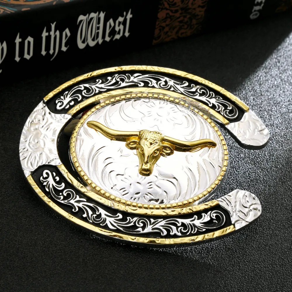 

Western cowboy belt buckle between silver and gold U-shaped bullhead rooster Eagle A series of animal zinc alloy belt buckles