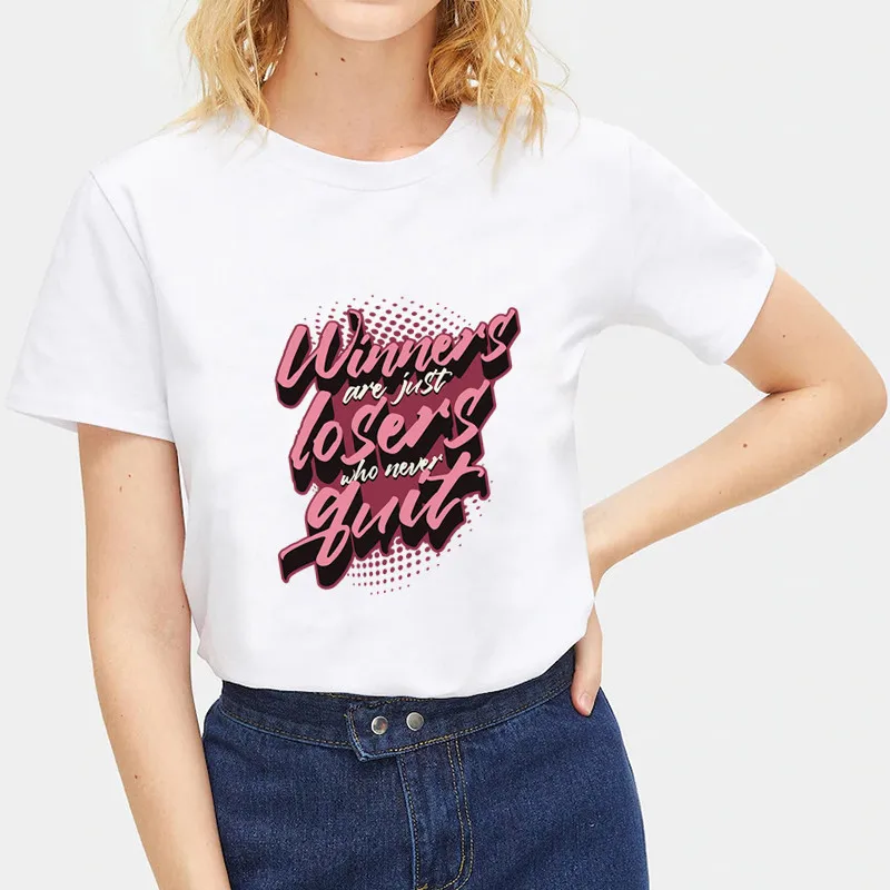 Модная женская футболка с буквенным принтом и цитатой базовые летние женские