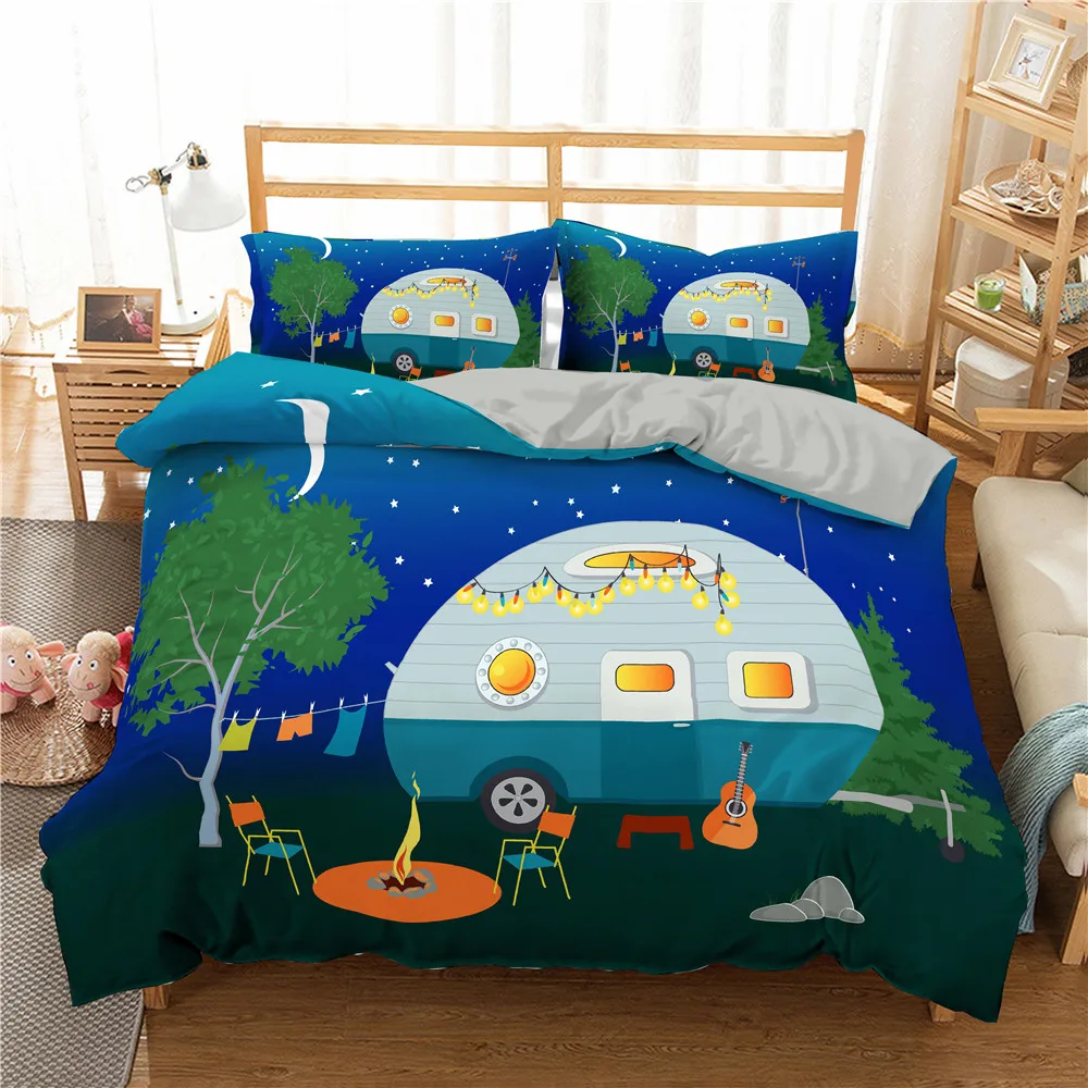 

3D Cartoon Car Bedding Set Print Duvet Cover Pillowcase 2/3 Pcs Bed Single Twin Double Full Queen King Size
