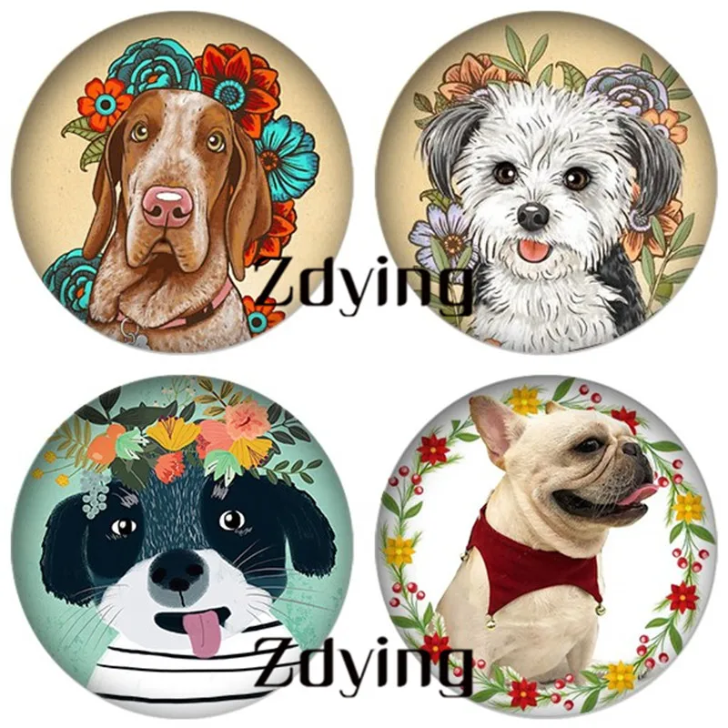 Изображение животных с короной цветов круглые стеклянные бусины для собак кошек