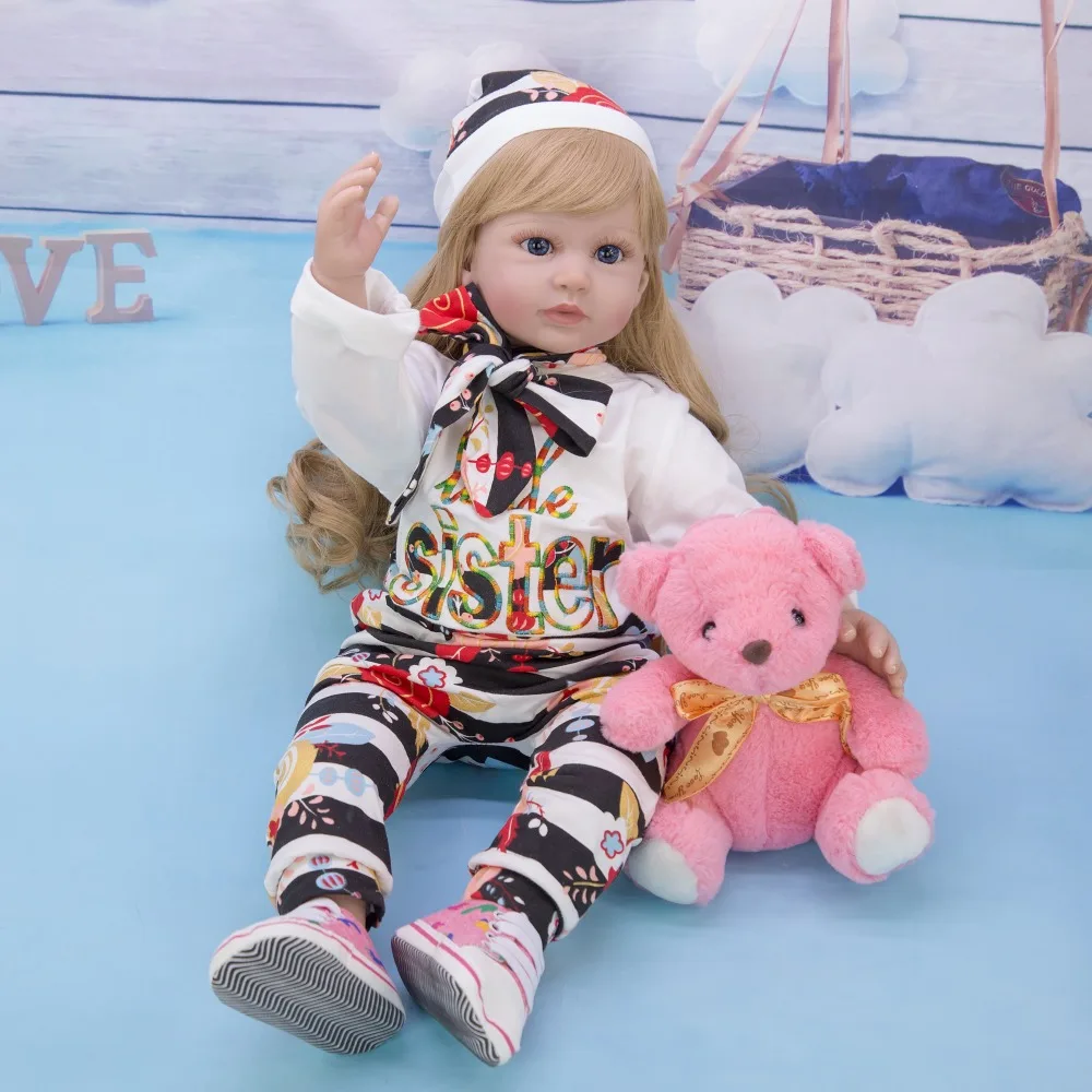 60 см кукла bebe младенец получивший новую жизнь принцесса девушка блонд кудрявый парик силиконовые виниловые очаровательные детские Bonecas девочка bebes возрожденная менина