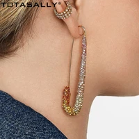 totasally punk colorful rhinestone earrings fashion punk pin shape piercing earrings hot pendant earrings jewelry dropshipping