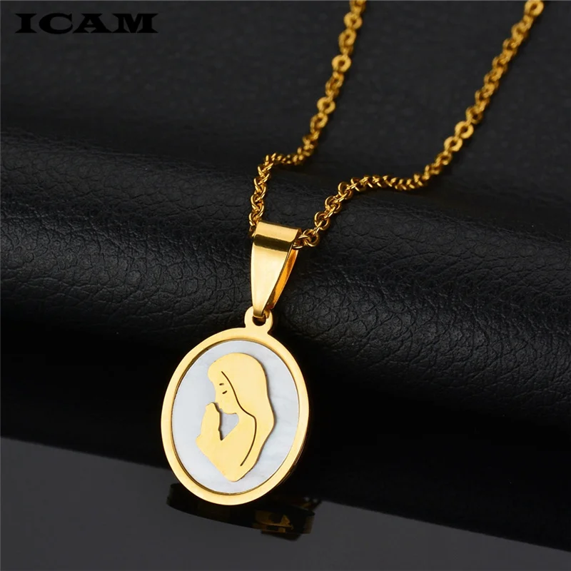 Икам овальное ожерелье Девы Марии христианской католической для женщин золото серебро 316L нержавеющая сталь акриловое ожерелье s Прямая доставка