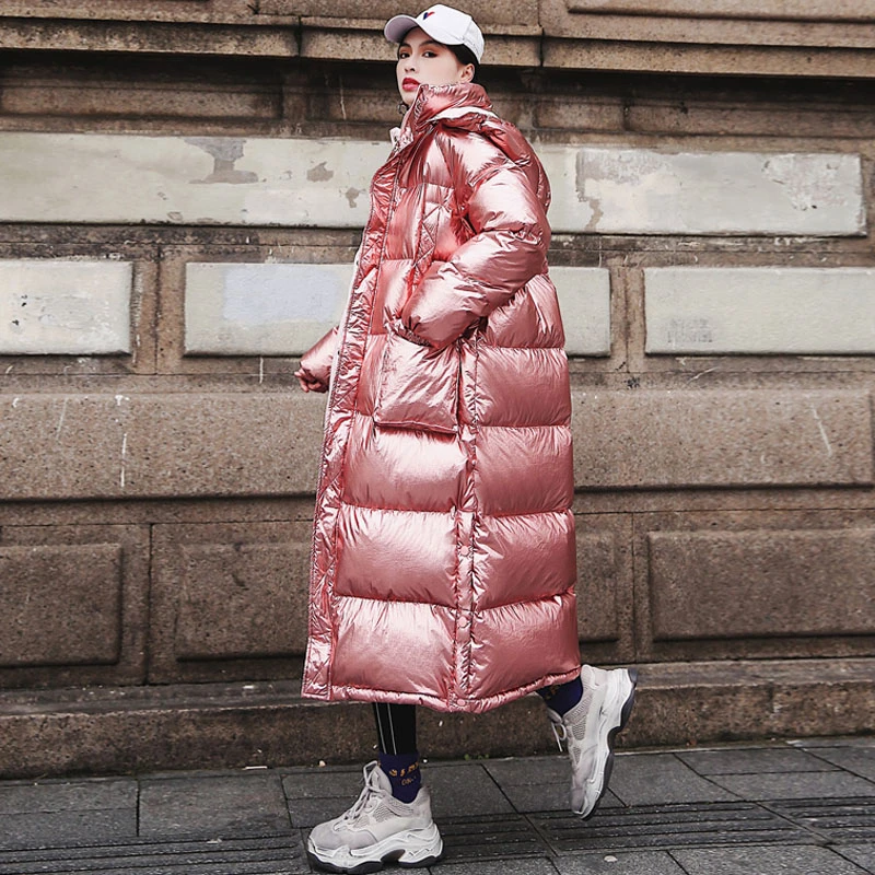 Зимняя куртка женское пуховое хлопковое пальто блестящая огненная серебряная