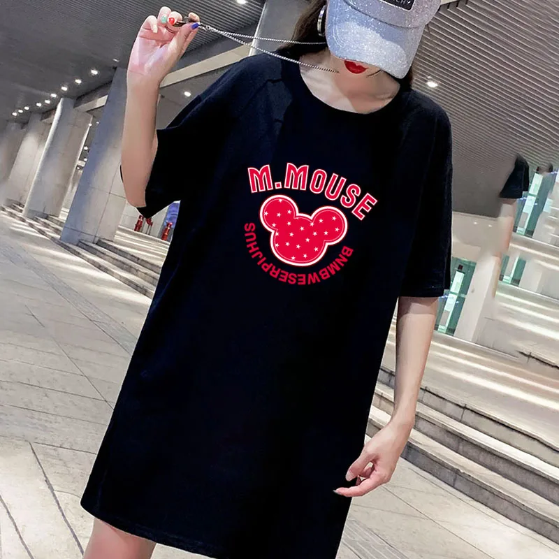 

Mickey Print Plus Size Mini Women T-Shirt Dress Harajuku Short Sleeve Vintage Dresses Casual Loose Party Summer Femme Streetwear