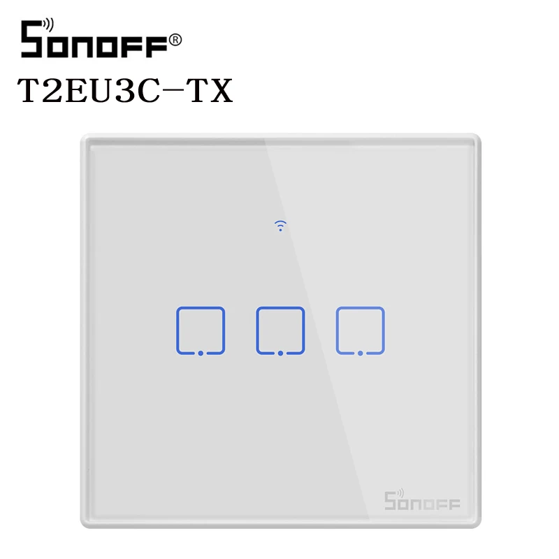 Интеллектуальный выключатель света Sonoff TX T2/T3 EU/UK Smart WiFi RF 433/приложение/сенсорное управление настенный выключатель света 1/2/3 Gang 86 Тип настенный сенсорный переключатель умный дом пульт дистанционного управления - Комплект: T2 EU 3 gang
