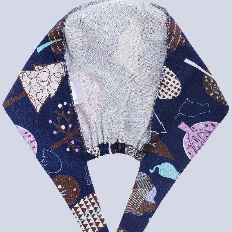 

Forest Navy Veterinary Scrub Caps Pattern Nursing Work Hat Women Men Cotton Dental Clinic Beautician Chef Skull Cap