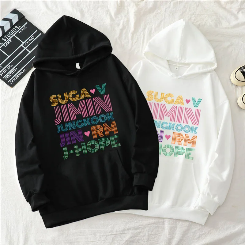 

Kpop Bangtan Boys Name Letter Hooded Y2K Casual Pink Hoodie Couples Sweatshirt Oversize Autumn Coat Sports Loose Outfit Women
