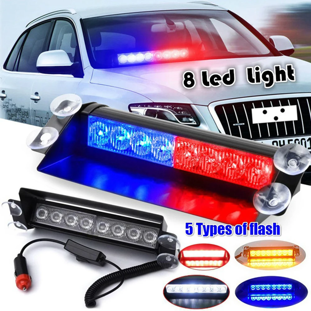 

8 LED Flashing Light Strobe Windshield Car Sprint Flashing Warning Emergency Light Front Rear Gear Lights 5 Flashing Modes