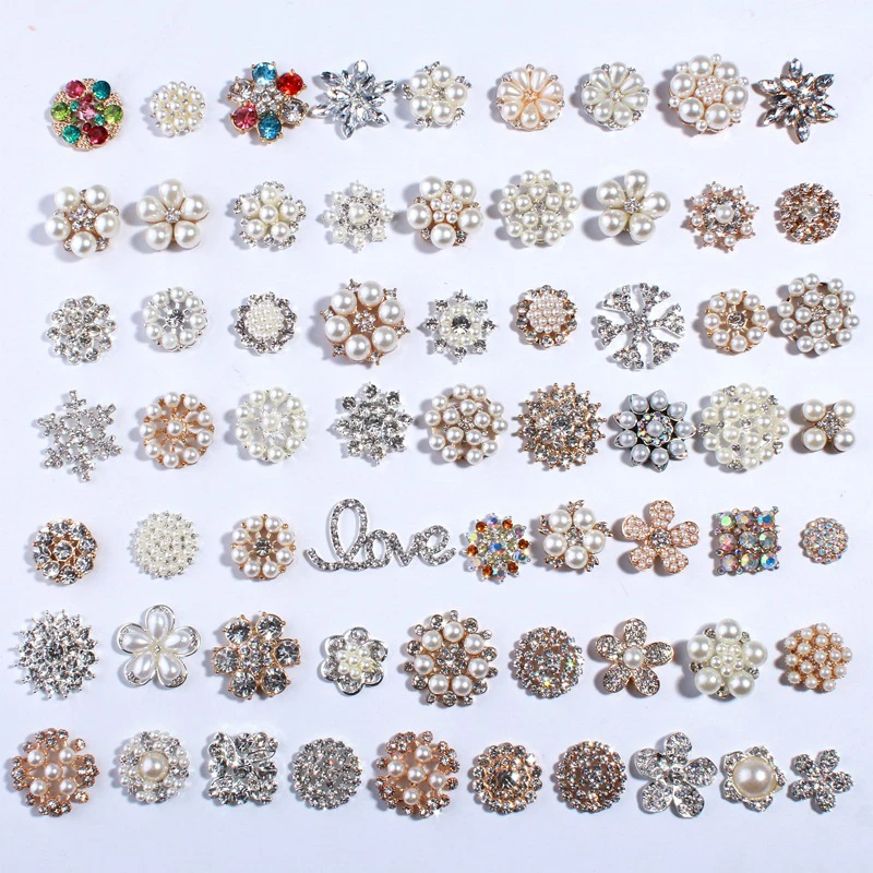 

5 pcs Pearl Rhinestone buttons Alloy Material Flower Disk Rhinestone Buckle Accessories DIY Shoes, Clothes and Bow Tie Materials