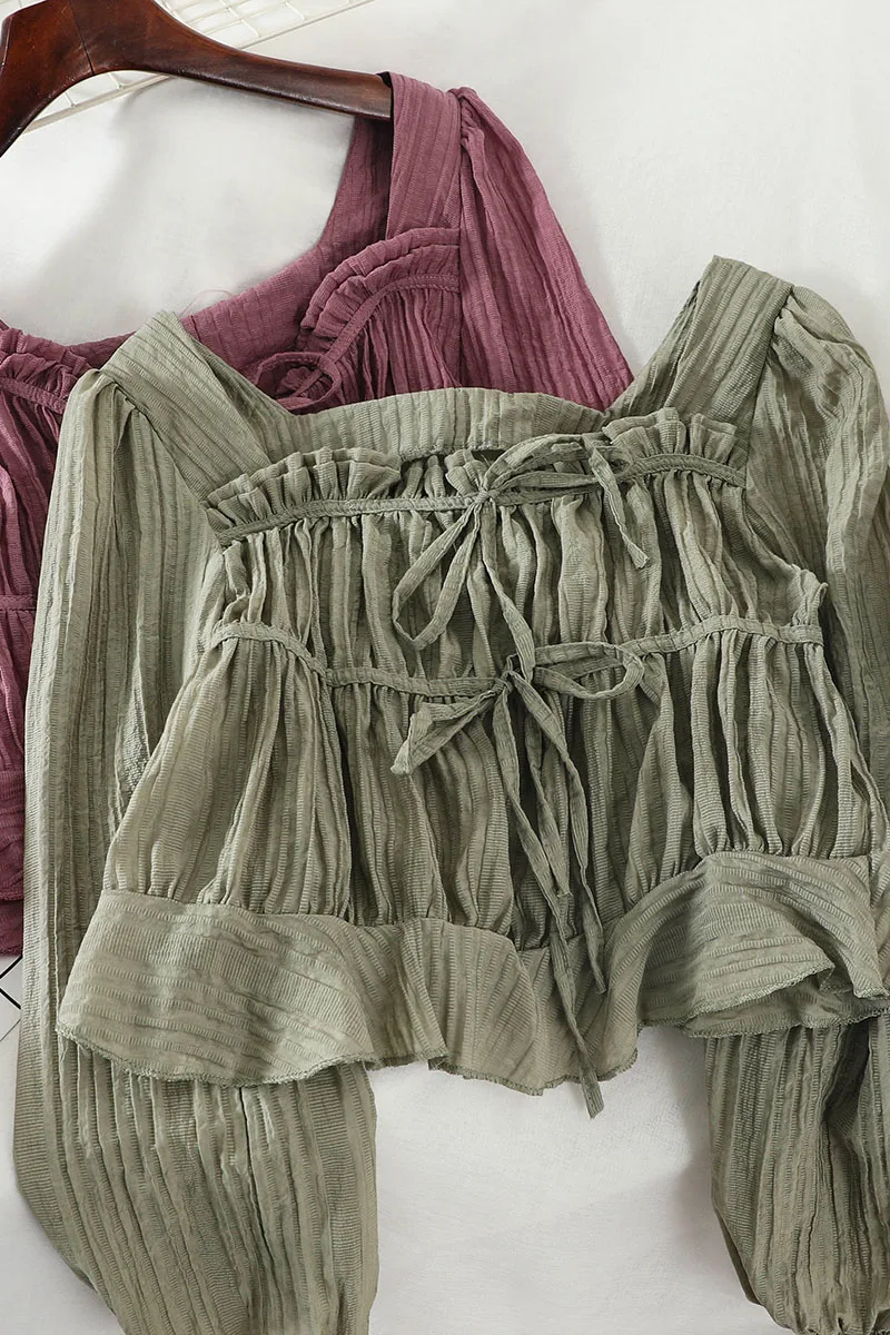 

Women Bandage Blouse Tops Autumn Casual Off Shoulder Blouse Top Long Sleeve Slim Fit Crop Short Shirt blusas mujer