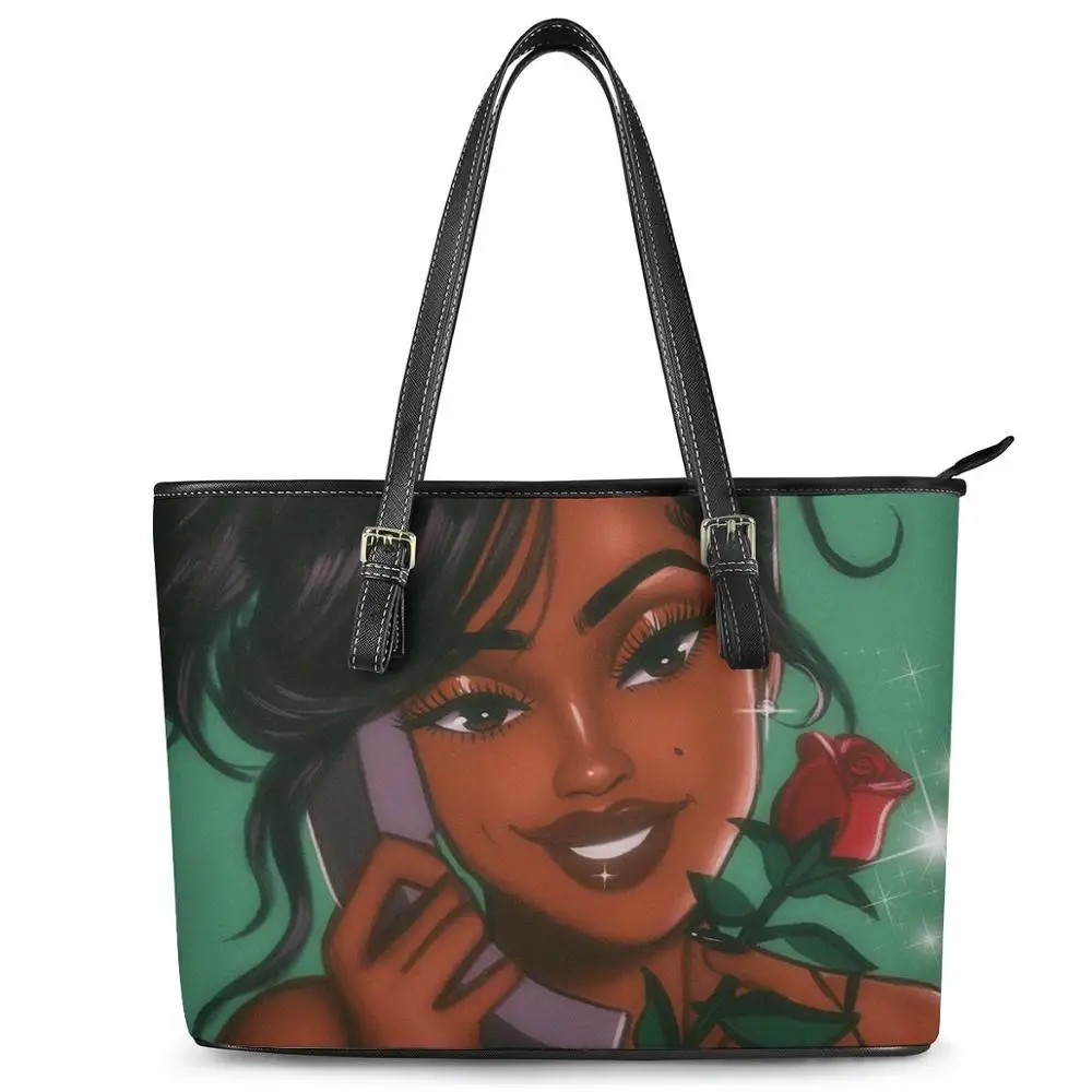 

Beautiful Black Girl Art Print Handbags for Ladies Beach Big Tote Bag African Magic Girl Luxury Women Shoulder Bags Bolsa