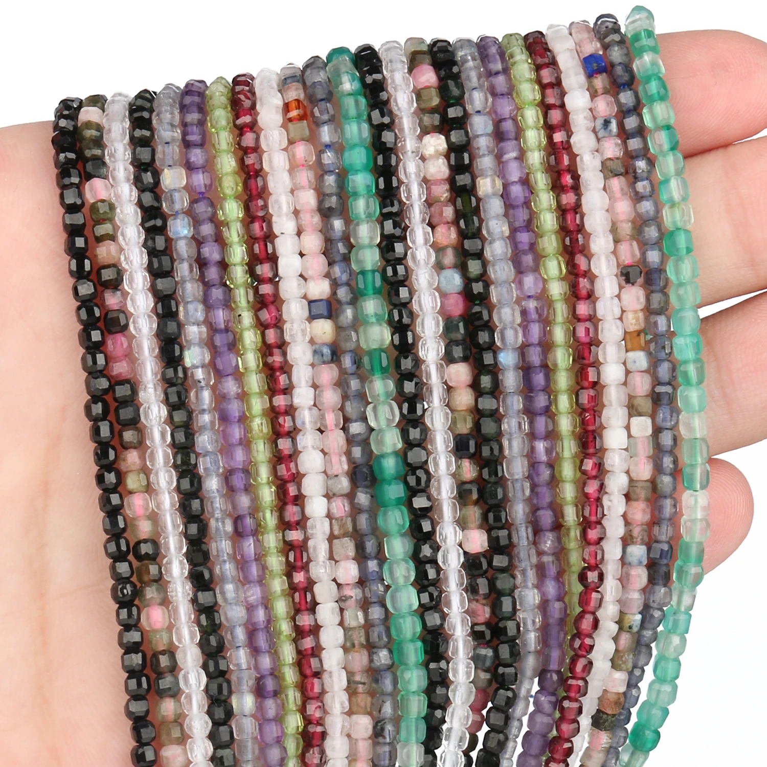 

3mm Natural Stone Faceted Small Beads Moonstone Agate Jade Crystal Garnet Loose Spacer Beads Jewelry Making Necklace Bracelets