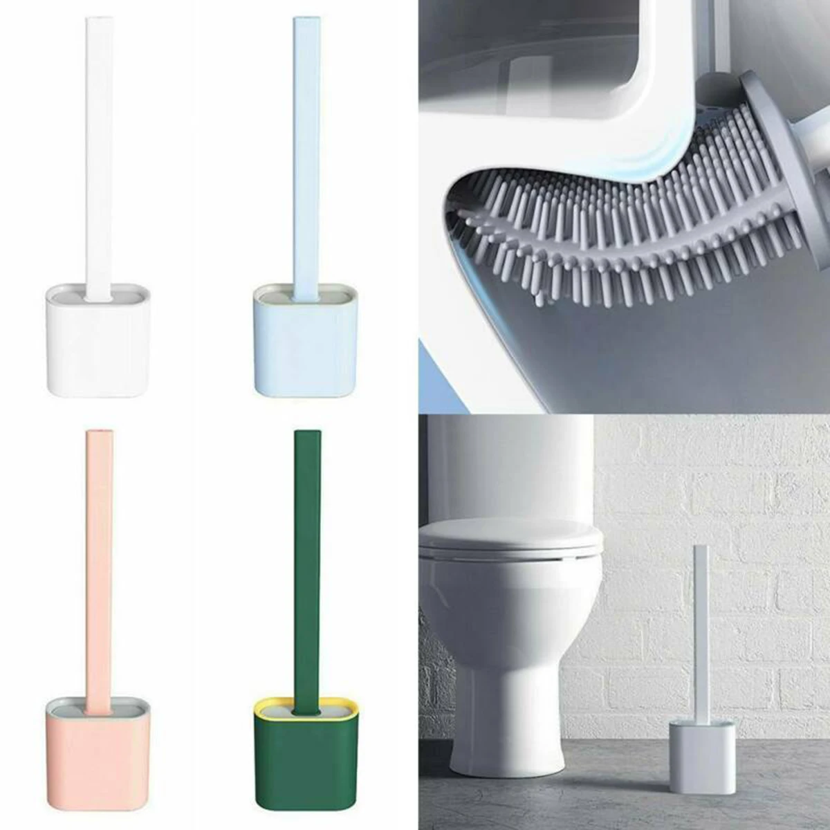 

Fashion Brief Silicone Toilet Brush With Holder Non-slip Handle Brush 36.59.84.3cm For Bathroom Household Cleaning Tools