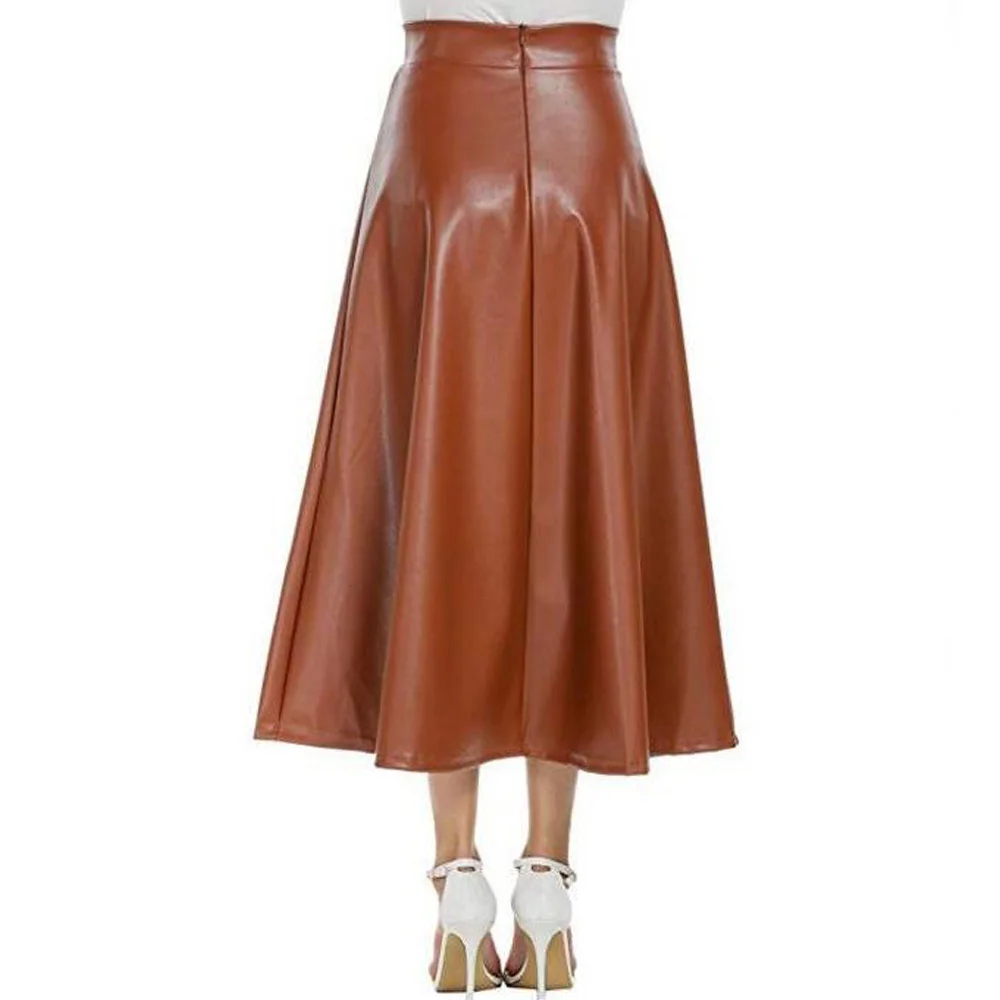 

Leather Gothic Skirt Women Long High Waist Black Midi Skirt Female Casual High Street PU Leather Skirt Women 2022 New
