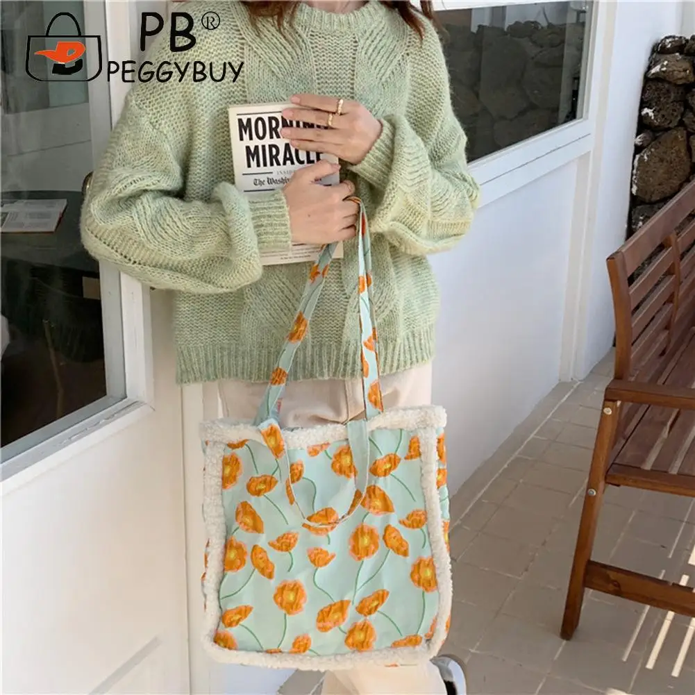 

Portable Women Jacquard Fabric Quilted Shoulder Underarm Bag Fashion Plush Edge Fur Canvas Small Luxury Designer Handbags