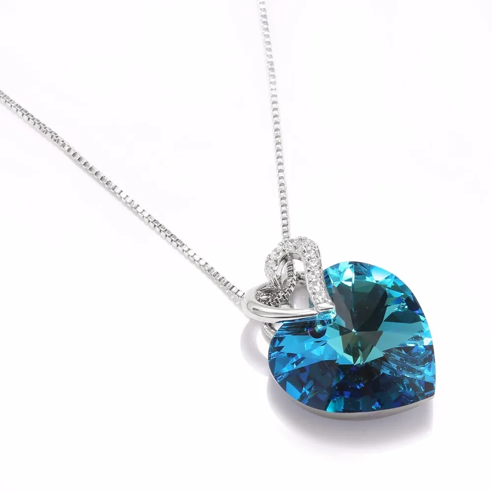 Украшенное кристаллами Swarovski модное ювелирное ожерелье для женщин синее сердце хрустальное ожерелье с подвеской подарок