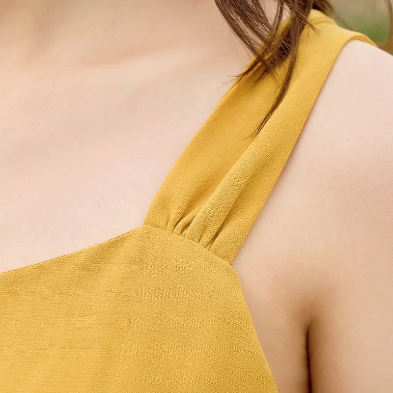 Женское платье на бретельках IEF однотонное элегантное средней длины без рукавов