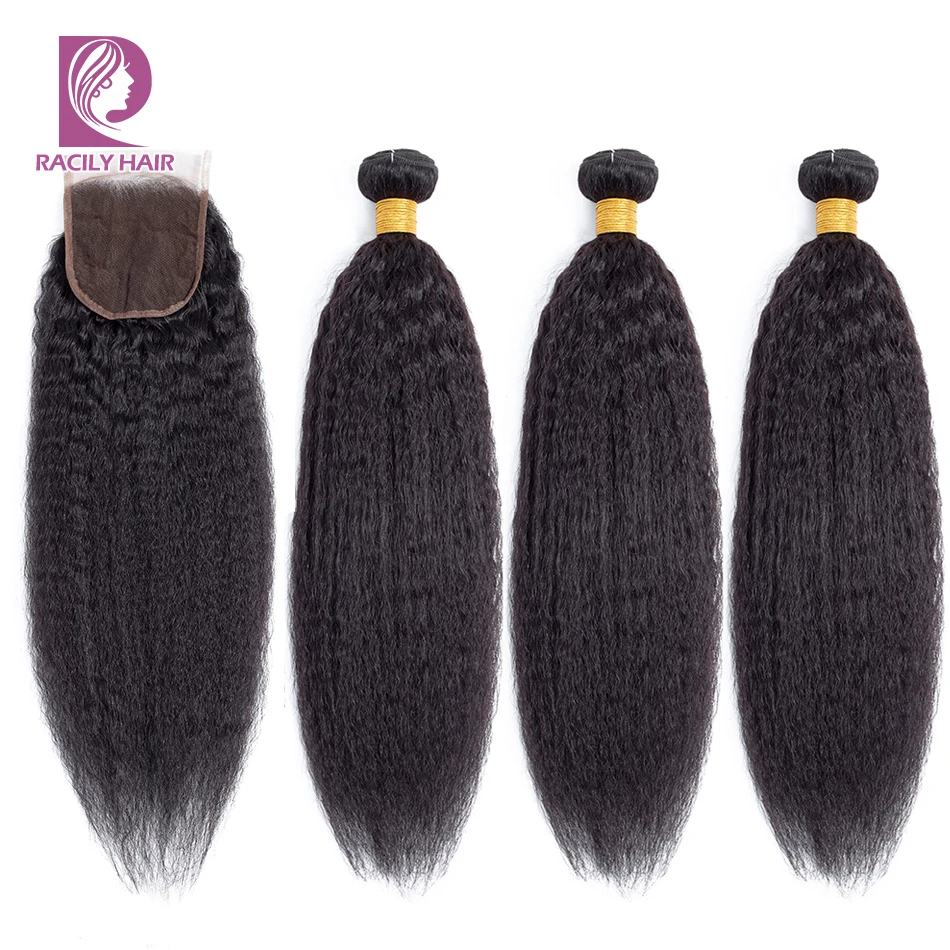 Натуральные бразильские кудрявые прямые волосы с закрытием Remy человеческие 3/4