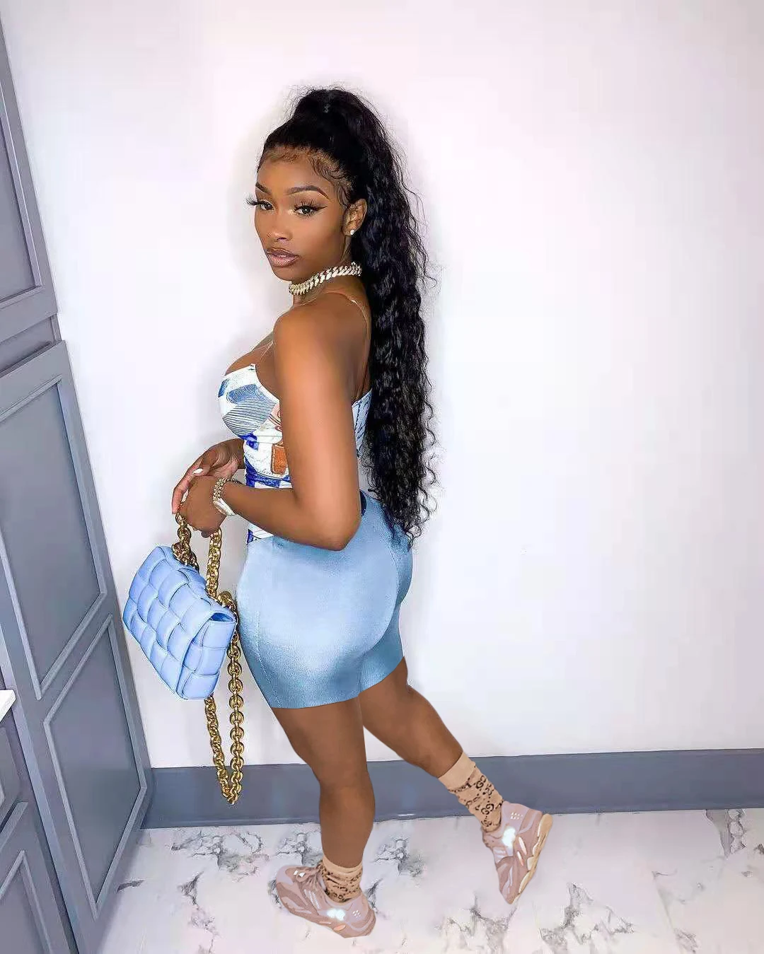 Уличная спортивный костюм Для женщин класс доллар США короткий топ с принтом и