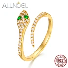 ALLNOEL, новинка 2019, одноцветное 925 пробы Серебряное кольцо для женщин, зеленый циркон , змея из алмазов, кольца , открытый дизайн, роскошное Золотое ювелирное изделие