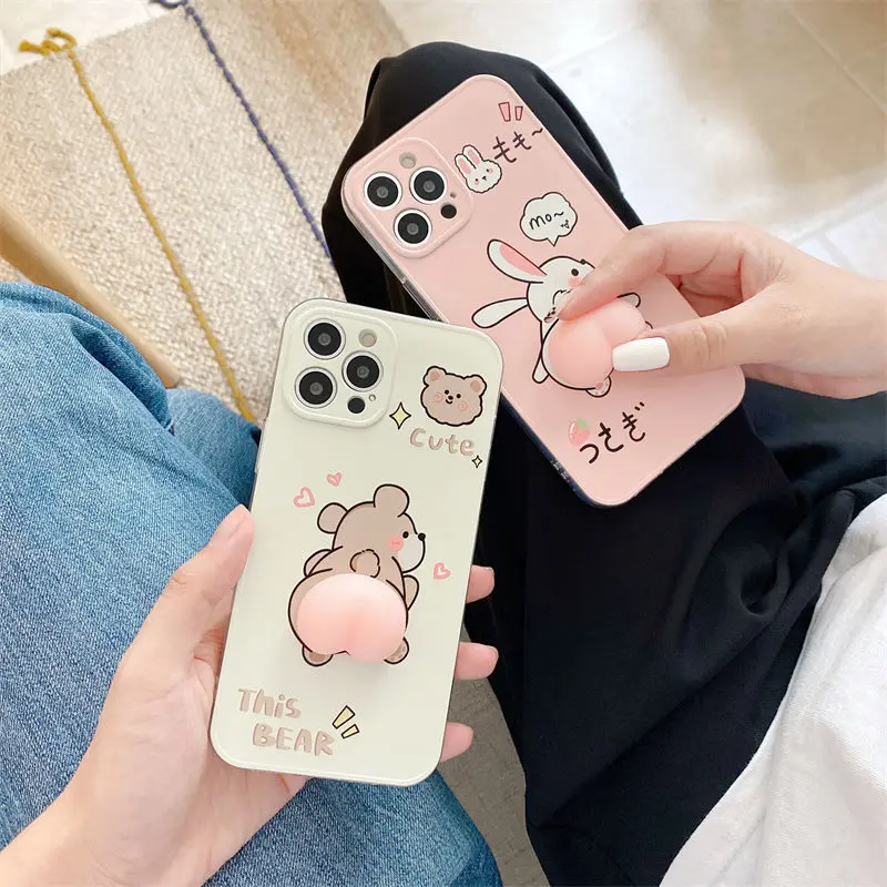 Милый мультяшный Кролик для снятия стресса чехол телефона IPhone X S XR MAX 12 11 Pro Max 7 8 Plus