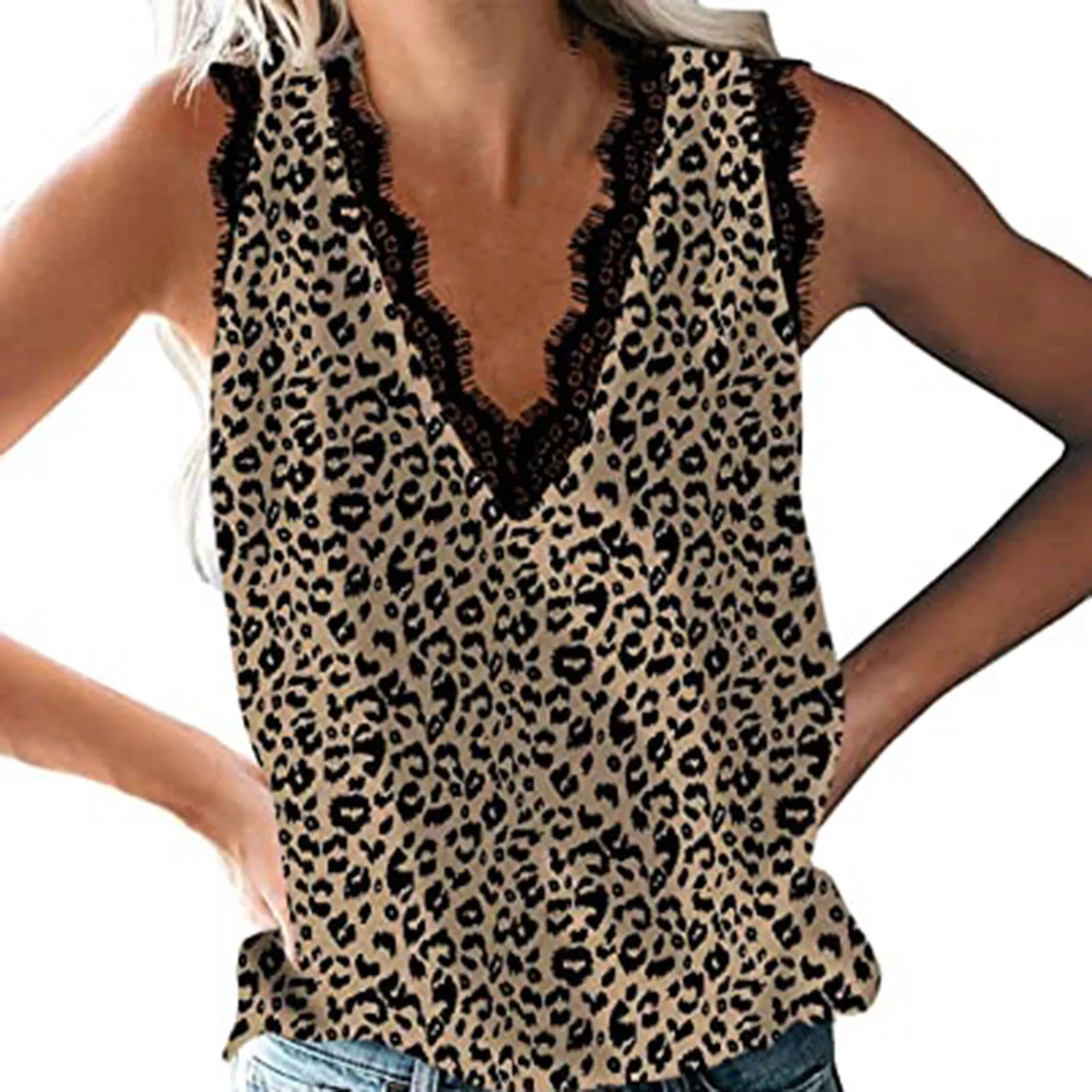 

Elegant Tank Top Fashion Womens Lace Sexy Vest Sleeveless Leopard Printing T-Shirt Tops Streetwear Summer Patry оп женский