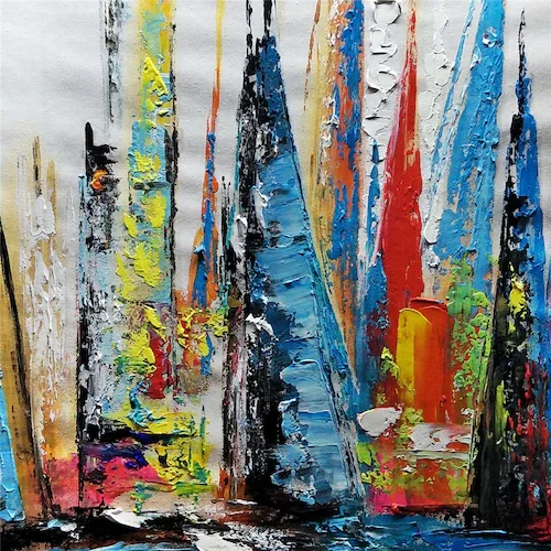 

ORIGINAL Modern Hand Painted Colorful Sailboat Abstract Landscape