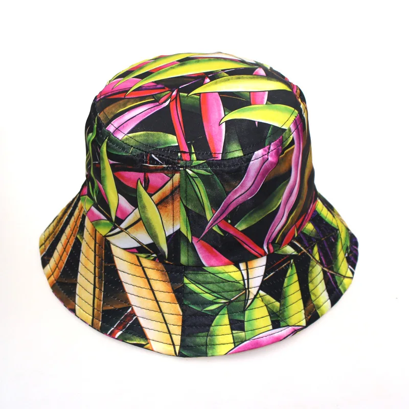 

New Fashion Summer Leaves Printed Bucket Hat Reversible Colorful Fisherman Hat Fishing Travel Outdoor Caps Mens Women Panama Hat