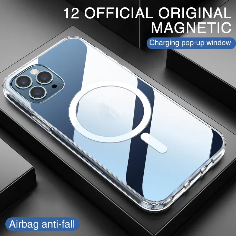 

For magsafe Wireless Charger Magnetic Transparent Phone Case For iPhone x xr xs 11 12 pro max 12mini Crystal Clear Magnet Cover