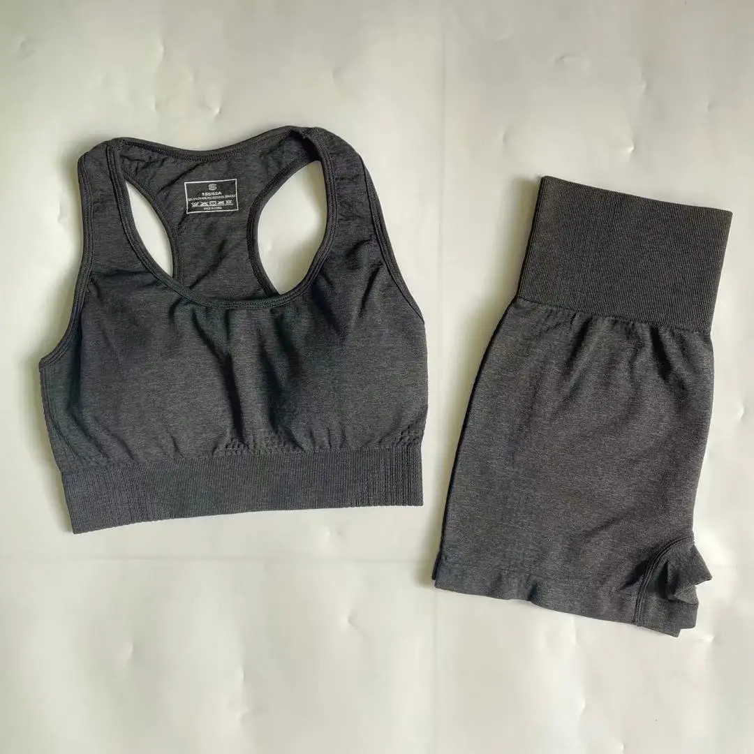 

2021 Summer Women Seamless Yoga Sports Suits Sport Bra+High Waist Fitness Shorts Gym Set Running Sportswear Workout Clothes