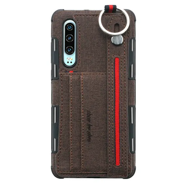 Кофе Металлическое кольцо держатель для huawei P30 Lite чехол Funda huawei P30 Pro Чехол карточка из ткани слот задняя крышка huawei P20 Lite чехол 20 P 30 Pro - Цвет: Кофе
