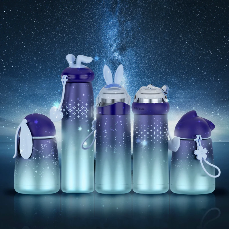 High capacity Creative Cartoon Cute Animals Rabbit water bottle Beautiful Modern Design Portable stainless steel sports bottles |
