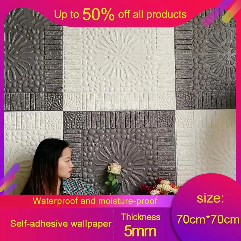 

Self Adhesive 3D Brick Wall Stickers Living Waterproof Foam Room Bedroom DIY Adhesive Wallpaper Art 70*70*0.5cm Home Wall Decals
