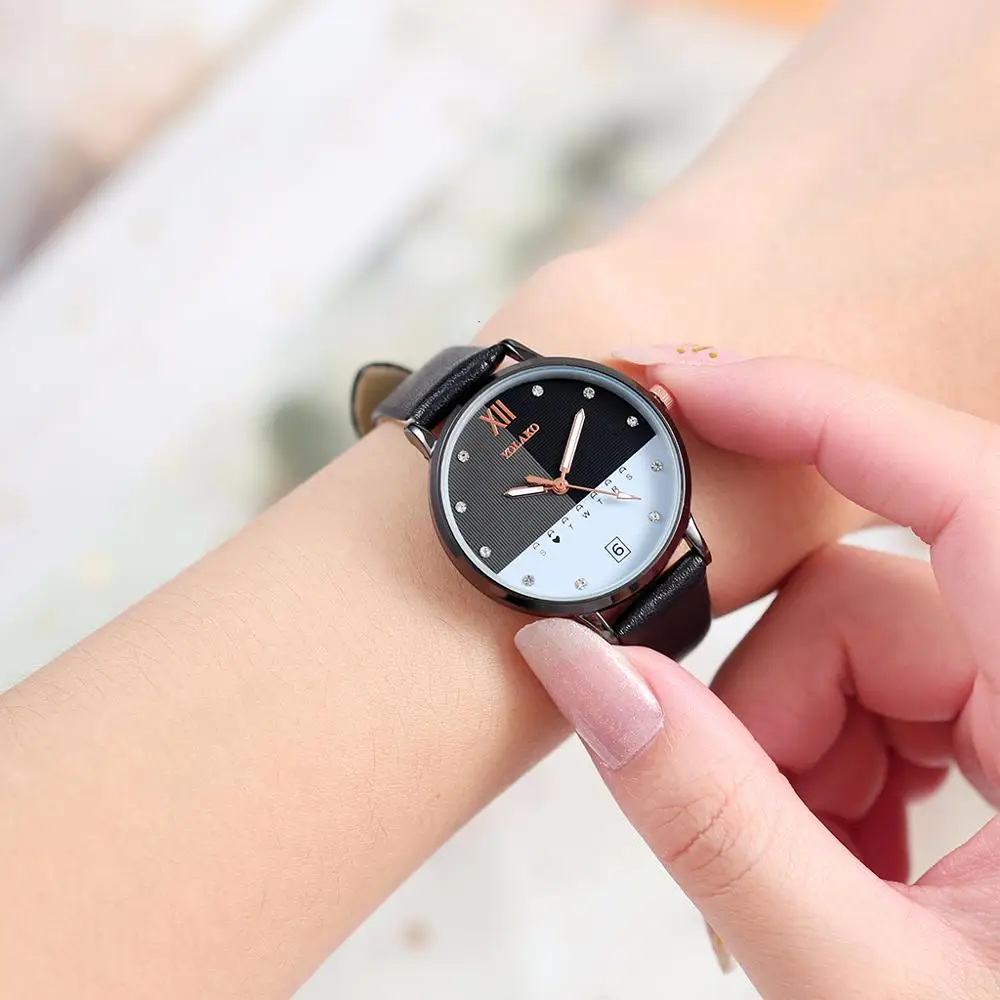 Часы YOLAKO женские с кожаным ремешком элегантные кварцевые наручные подарок для