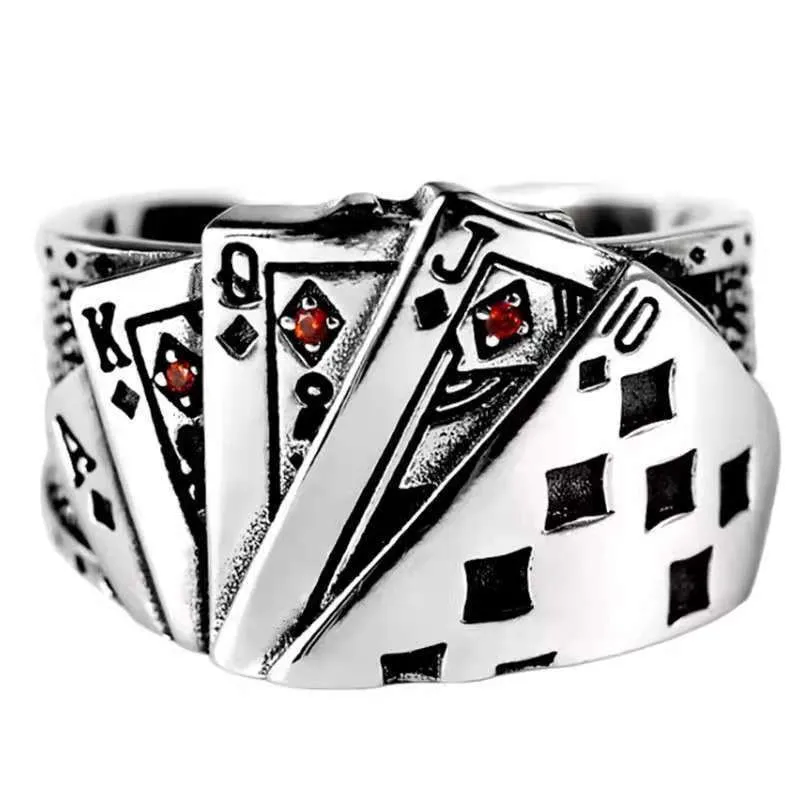 

JTCFLY Punk Rock Poker Ring Men Silvery Jewelry Rings For Women Accessories Lucky Ring Mens Fashion Vintage Rings For Men Gifts