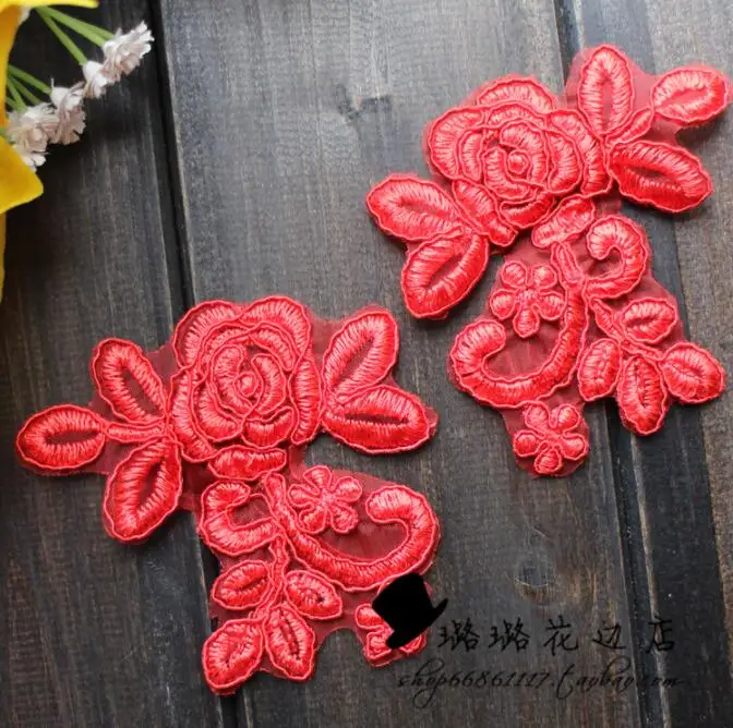 Кружевной воротник с вышивкой и аппликацией 4 шт. цвета слоновой кости красного