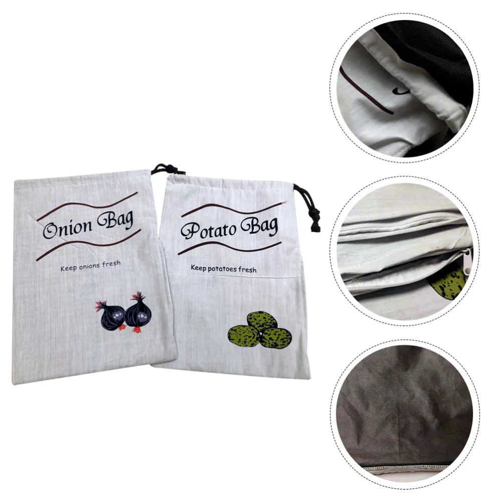 

2Pcs Vegetable Storage Bag Potatoes Drawstring Bags Onions Storage Pouch