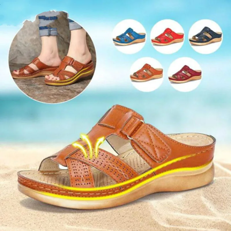 

Сандалии женские на низкой танкетке, удобные мягкие босоножки в стиле ретро, обувь на толстой подошве, лето