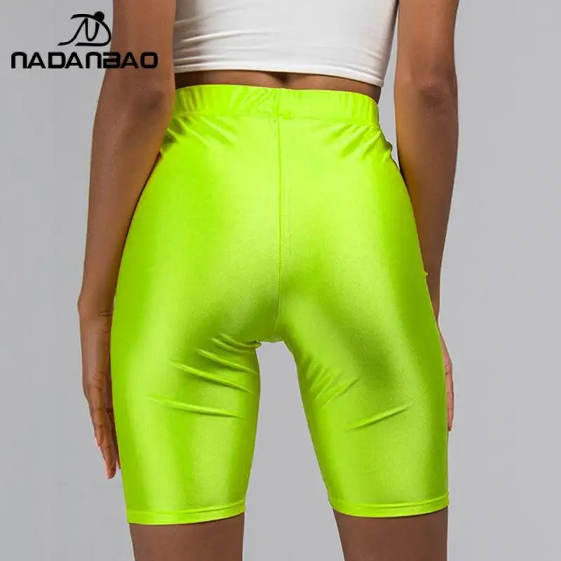 

NADANBAO New HighWaist Fluorescent Color Women Casual Shorts Knee-Length Pants Women's Hips Slim Fitness pants XXXL Size