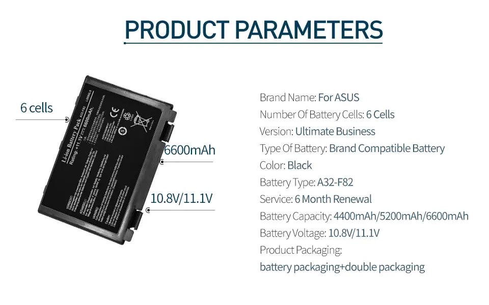 6600 мАч аккумулятор для ноутбука ASUS A32 F82 A32-F52 A32-F82 K40 K40in K50 K50in k50ij K50ab K42j K51 K60 K61 K70 P81 X5A X5E X70 X8A