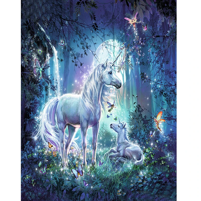 Рисунок в виде единорога лес ручная работа высокое качество холст красивые