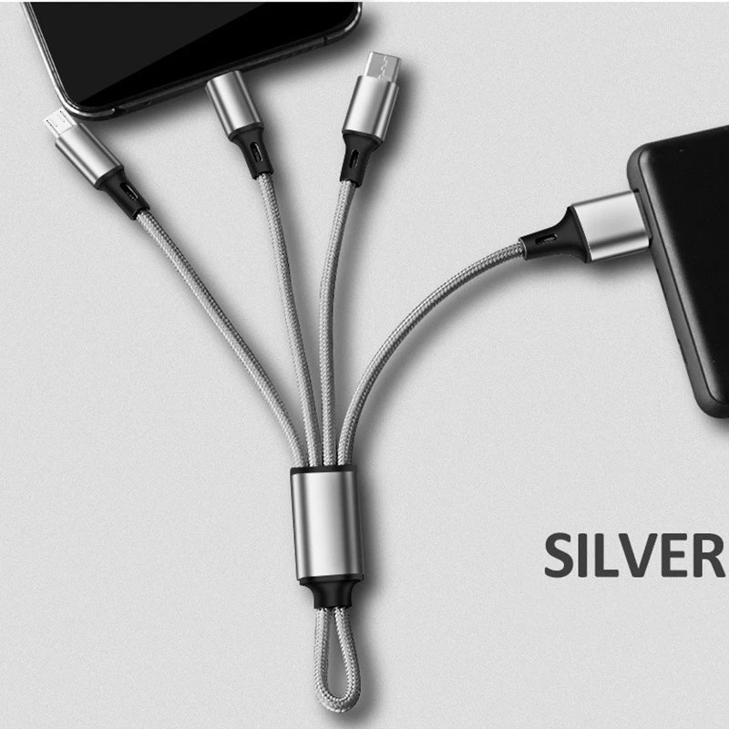 Короткий нейлоновый Плетеный брелок 3 в 1 кабель для передачи данных Micro USB Type C iPhone