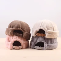 2021 autumn and winter retro korean soft rabbit fur female plush warm landlord hat melon hat beret beanie gorros