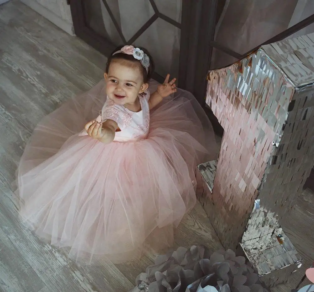 Custom Pink Baby Girls Dresses Puffy Tulle Flower Girl Dress Kids Clothes Children First Birthday Gown Photography enlarge