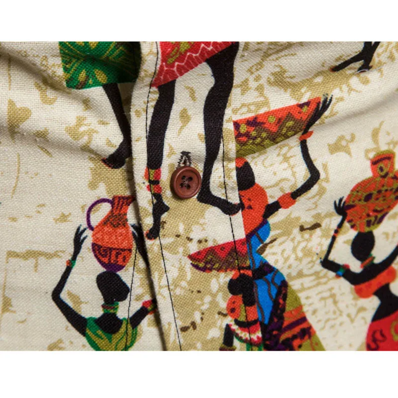 Bazin Riche African Mens Shirt Slim Fit Linen shirt Men Dashiki Hawaiian Print Shirts Clothing | Тематическая одежда и