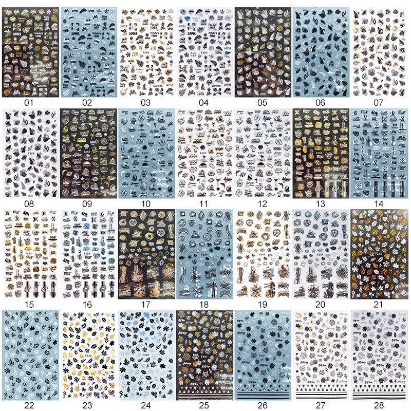 1 шт. 3D наклейки для ногтей черные золотые цветы лист серия Летняя тема переводные