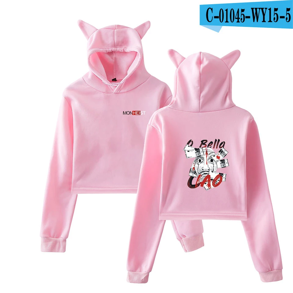 

Trendy Creative Luxury La Casa de Papel Print Hoodie Women Long Sleeve Cat Ear Hoodies Sweatshirts Sexy Crop Funny Top clothes
