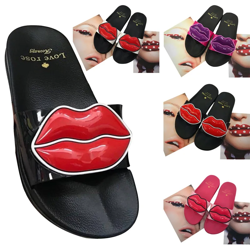 Прямая поставка женские летние шлепанцы с мягкой подошвой пляжные милыми губами