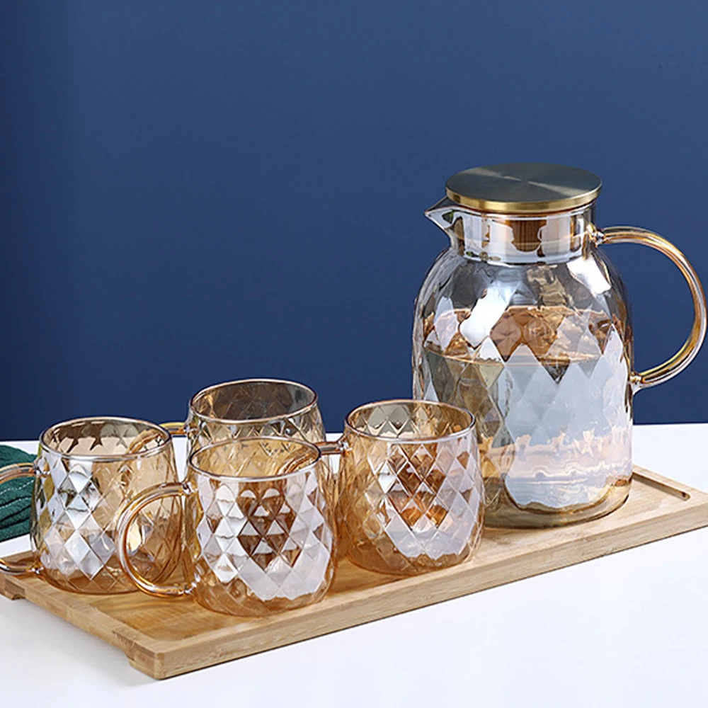 Diamond Texture Glass Teapot Set Hot Cold Water Jug Transparent Coffee Pot Home Carafe Heat-Resistant | Дом и сад
